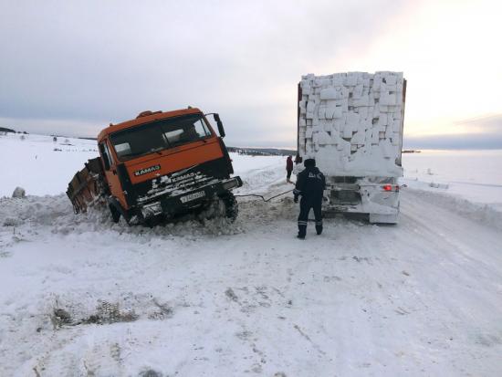 19 декабря днем на 22 км автодороги "Иркутск — Оса — Усть-Уда» местный житель, управляя грузовиком «Камаз», случайно выехал за дорожное полотно и очутился в сугробе В Боханском районе "Камаз" оказался в снежном плену