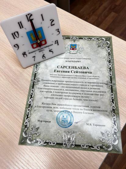 Евгений Сарсенбаев и Степан Франтенко отмечены как меценаты года в Усолье-Сибирском