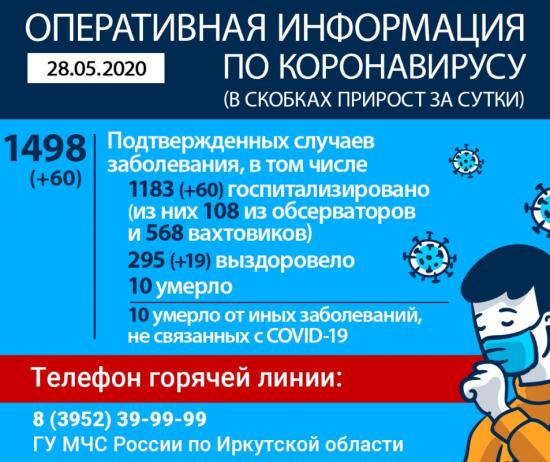 За сутки в Иркутской области зарегистрировано 60 новых случаев коронавируса